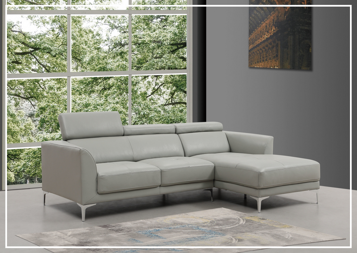 Gio Italia Slate Leather L-Shape Sectional Sofa with Tufted Seats-SOFABED