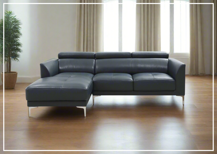 Gio Italia Slate Leather L-Shape Sectional Sofa with Tufted Seats-SOFABED