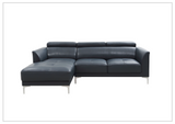 Gio Italia Slate Leather L-Shape Sectional Sofa with Tufted Seats-SOFABED
