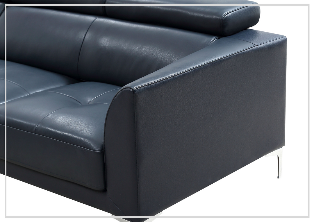 Gio Italia Slate Leather L-Shape Sectional Sofa with Tufted Seats-SOFABED