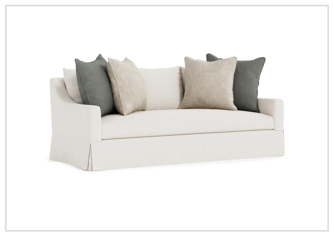 Bernhardt Grace White Fabric Skirted Sofa With Shaped Track Arm - SOFABED