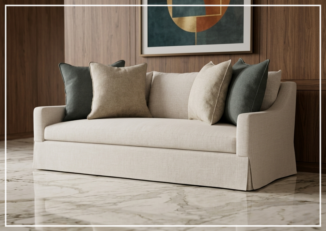 Bernhardt Grace White Fabric Skirted Sofa With Shaped Track Arm - SOFABED