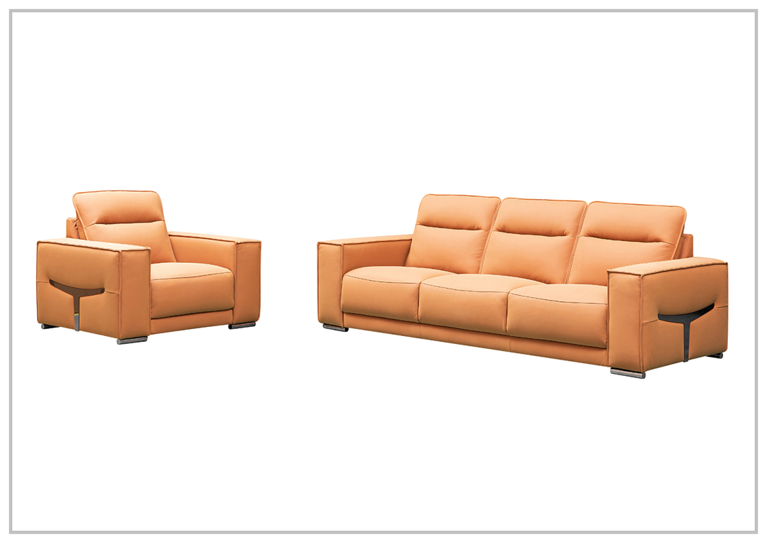 Klaussner Grazia Orange Leather Chair with Track Arms