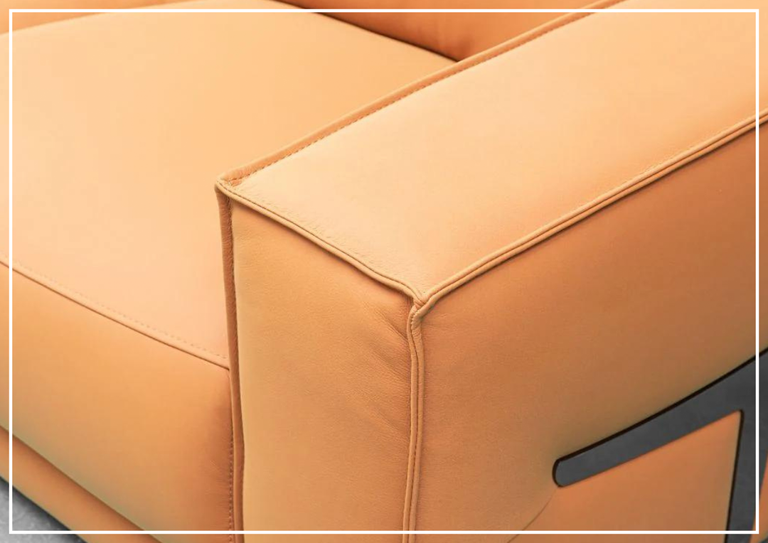 Klaussner Grazia 3-Seater Tufted Leather Sofa with Track Arms in Orange