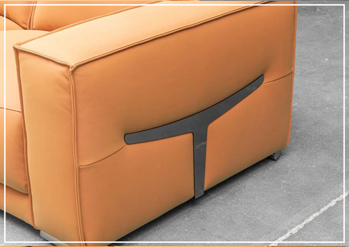 Klaussner Grazia Leather Chair with Track Arms in Flamenco Orange