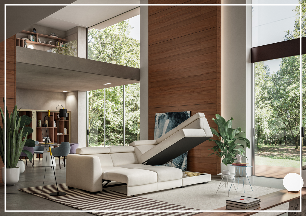 Luonto Halti Fabric Full XL Sectional Sleeper With Chaise Storage-SOFABED