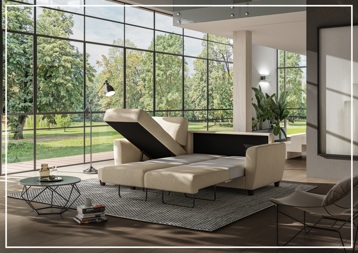 Luonto Harper L-Shaped Full XL Fabric Sectional Sleeper Sofa-SOFABED