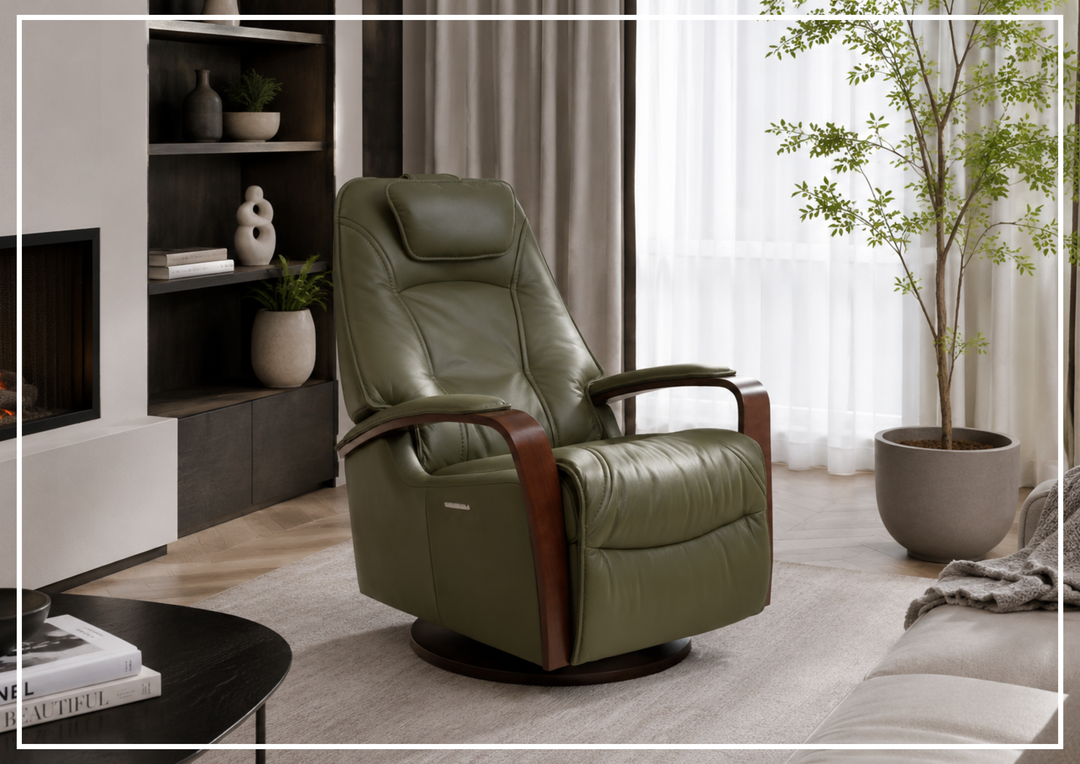 Fjords Helsinki Swing Relaxer Swivel Glider Recliner Chair in Leather