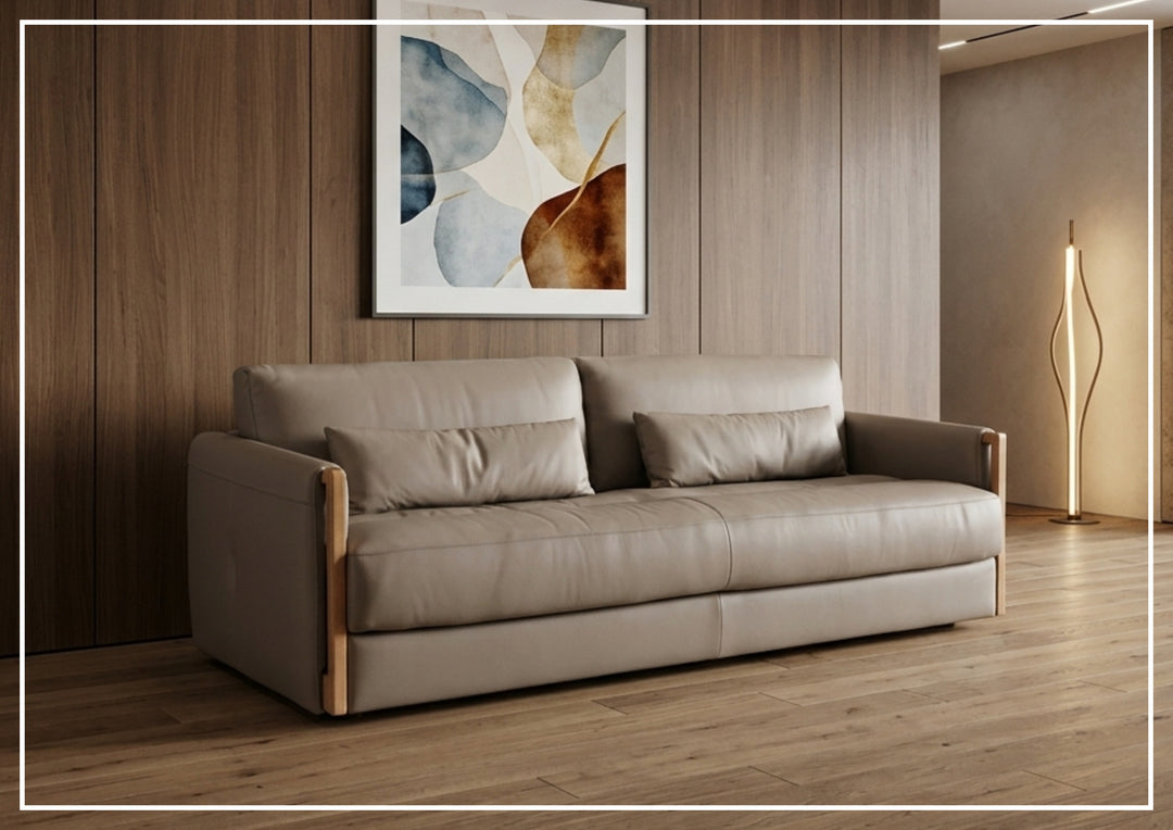 Hooker Meridian Leather Stationary Sofa With Lumbar Pillows-Sofabed
