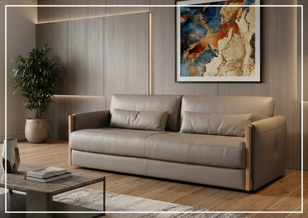 Hooker Meridian Leather Stationary Sofa With Lumbar Pillows-Sofabed