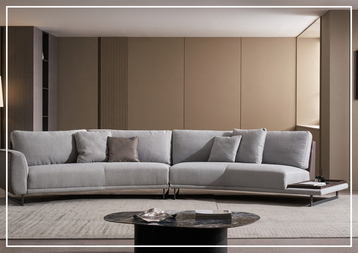 Gio Italia Jovan Curved Sectional with Integrated Wooden Side Table - SOFABED