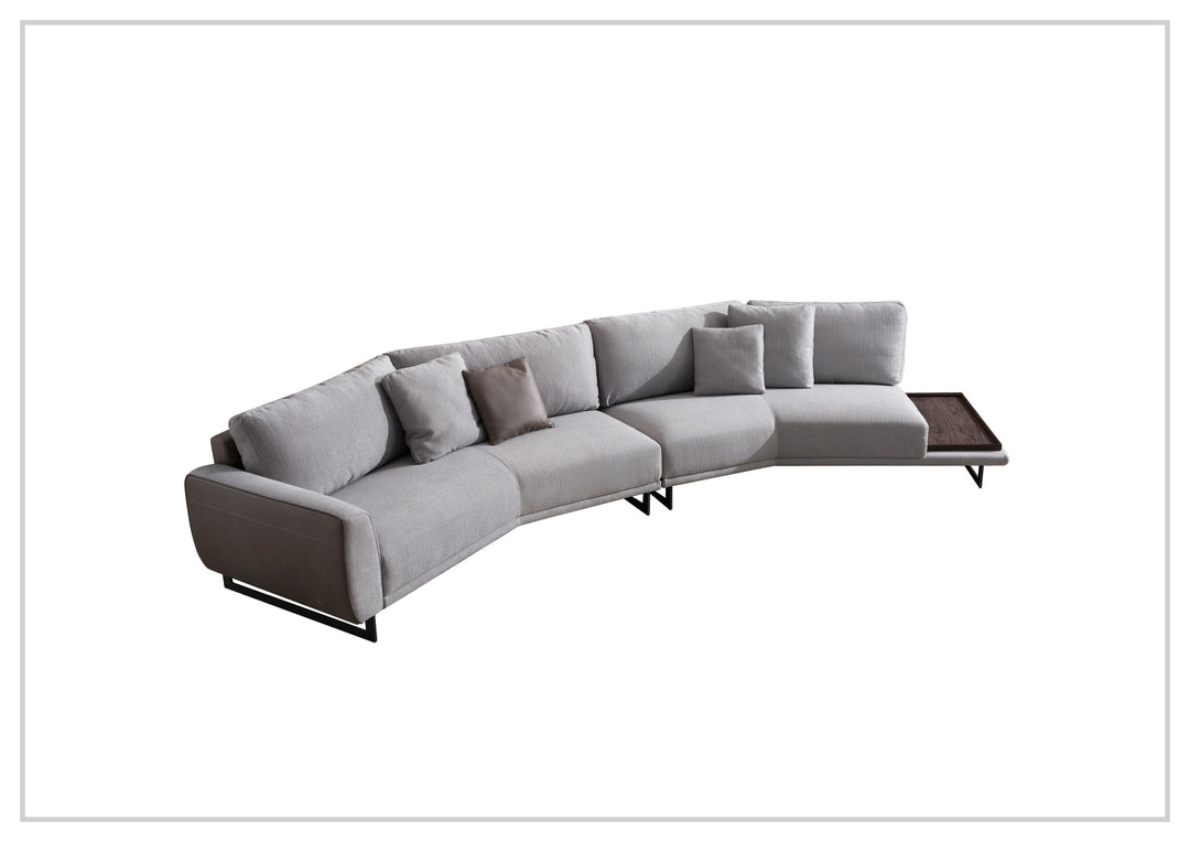 Gio Italia Jovan Curved Sectional with Integrated Wooden Side Table - SOFABED