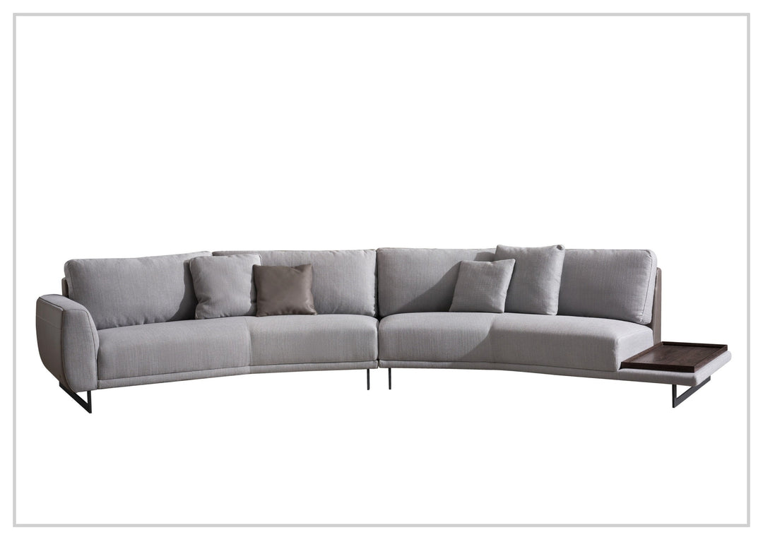 Gio Italia Jovan Curved Sectional with Integrated Wooden Side Table - SOFABED