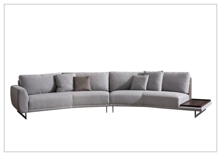 Gio Italia Jovan Curved Sectional with Integrated Wooden Side Table - SOFABED