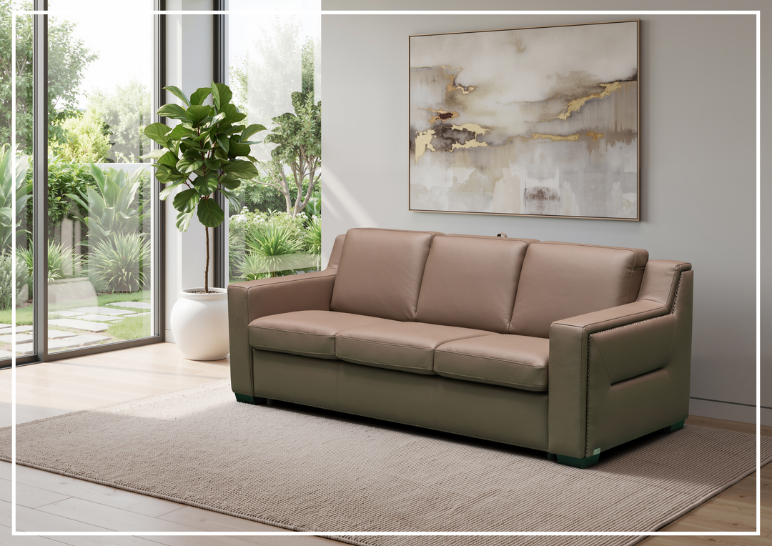 Kathy Ireland Alaves 3-Seater Brown Leather Sleeper Sofa (Queen Size)