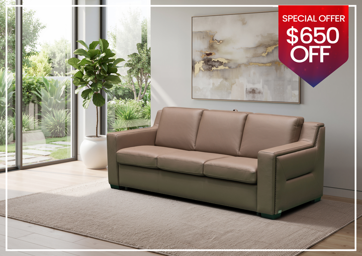 Kathy Ireland Alaves 3-Seater Brown Leather Sleeper Sofa (Queen Size)