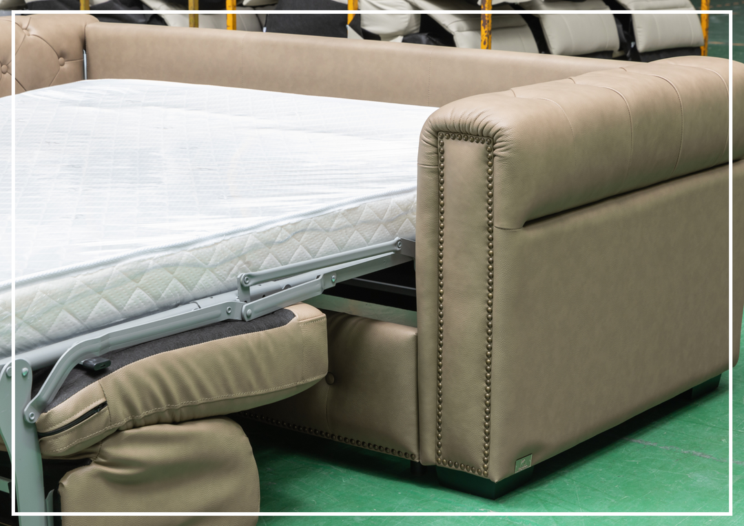 Kathy Ireland Leather Callas 3-Seater Light Gray Leather Queen Sleeper Sofa- Sofabed