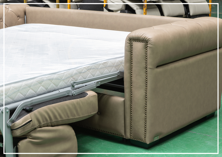 Kathy Ireland Leather Callas 3-Seater Light Gray Leather Queen Sleeper Sofa- Sofabed