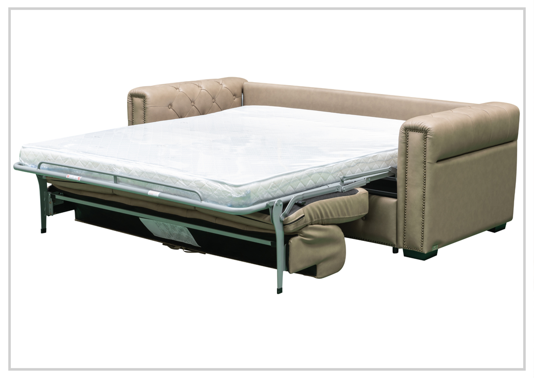 Kathy Ireland Leather Callas 3-Seater Light Gray Leather Queen Sleeper Sofa- Sofabed