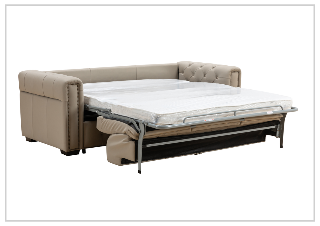 Kathy Ireland Leather Callas 3-Seater Light Gray Leather Queen Sleeper Sofa