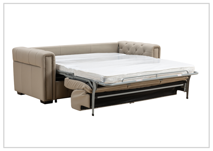 Kathy Ireland Leather Callas 3-Seater Light Gray Leather Queen Sleeper Sofa