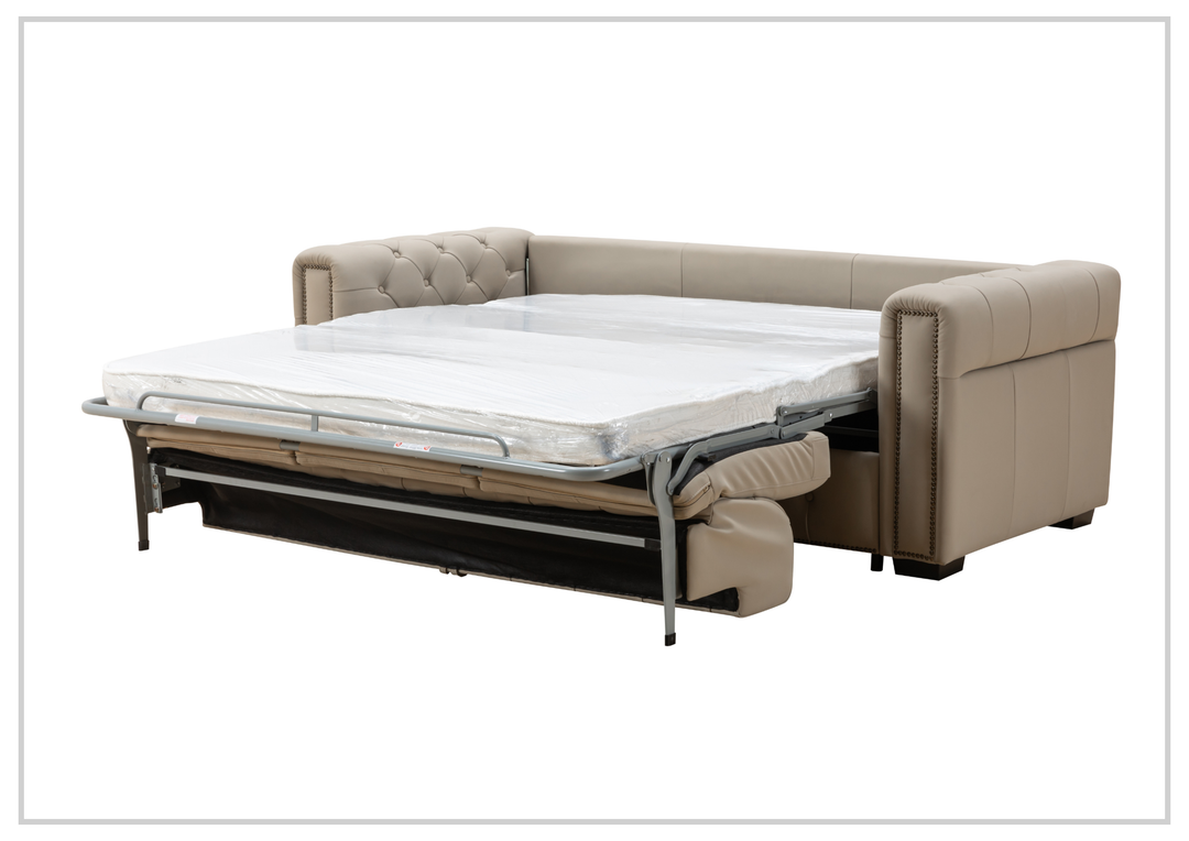 Kathy Ireland Leather Callas 3-Seater Light Gray Leather Queen Sleeper Sofa