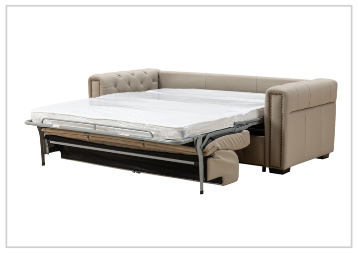 Kathy Ireland Leather Callas 3-Seater Light Gray Leather Queen Sleeper Sofa