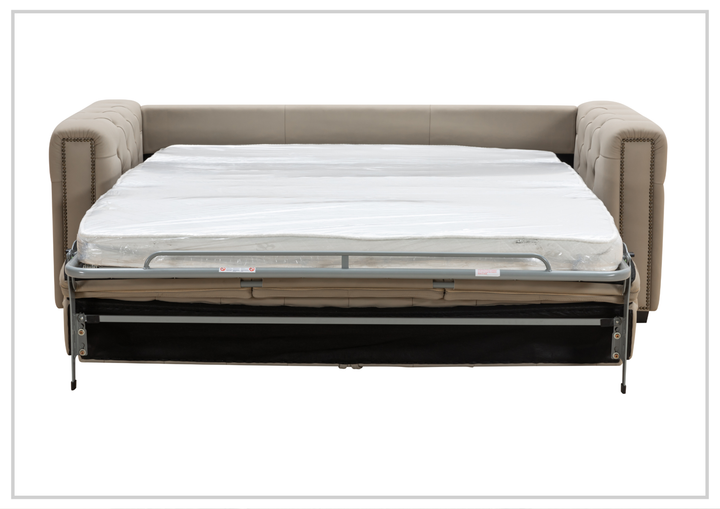 Kathy Ireland Leather Callas 3-Seater Light Gray Leather Queen Sleeper Sofa