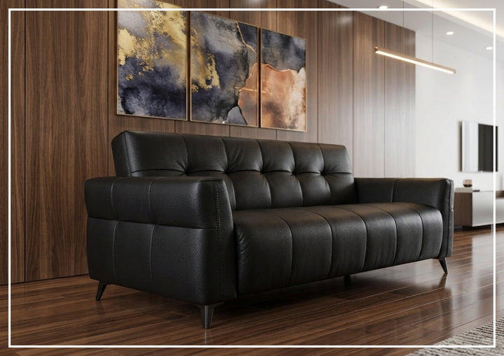 Klaussner Brantley Black Faux Leather Queen Sleeper Sofa with Padded Track Arms-SofaBed