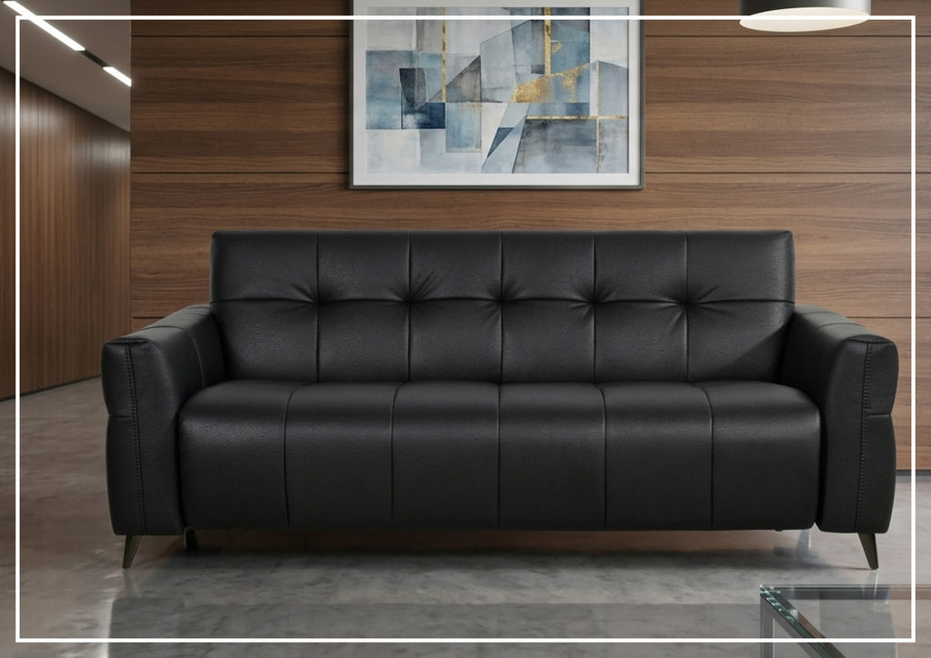 Klaussner Brantley Black Faux Leather Queen Sleeper Sofa with Padded Track Arms-SofaBed