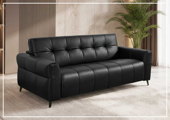 Klaussner Brantley Black Faux Leather Queen Sleeper Sofa with Padded Track Arms-SofaBed