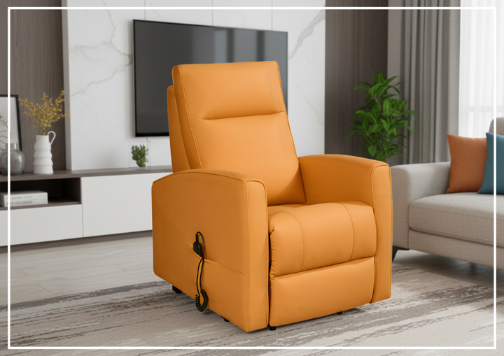 Klaussner Calessin Chestnut Orange Leather Recliner Lift Chair