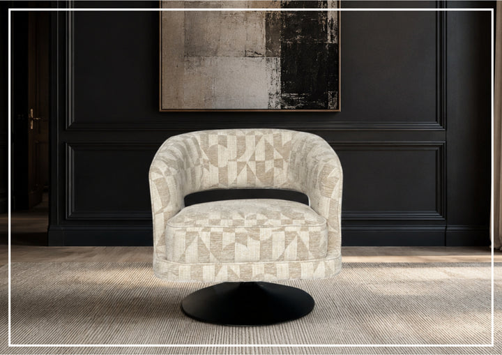 Klaussner Fallon Geometric Fabric Swivel Barrel Chair