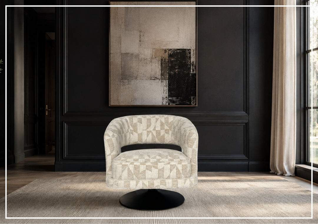 Klaussner Fallon Geometric Fabric Swivel Barrel Chair