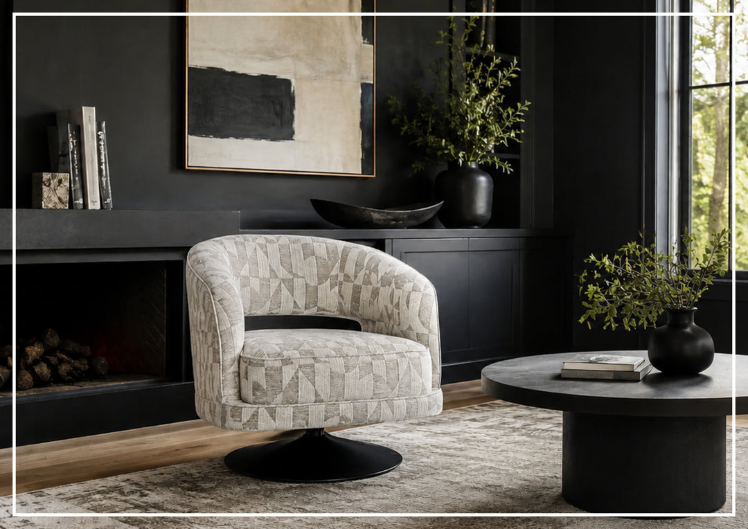 Klaussner Fallon Geometric Fabric Swivel Barrel Chair