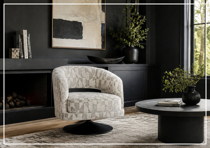Klaussner Fallon Geometric Fabric Swivel Barrel Chair