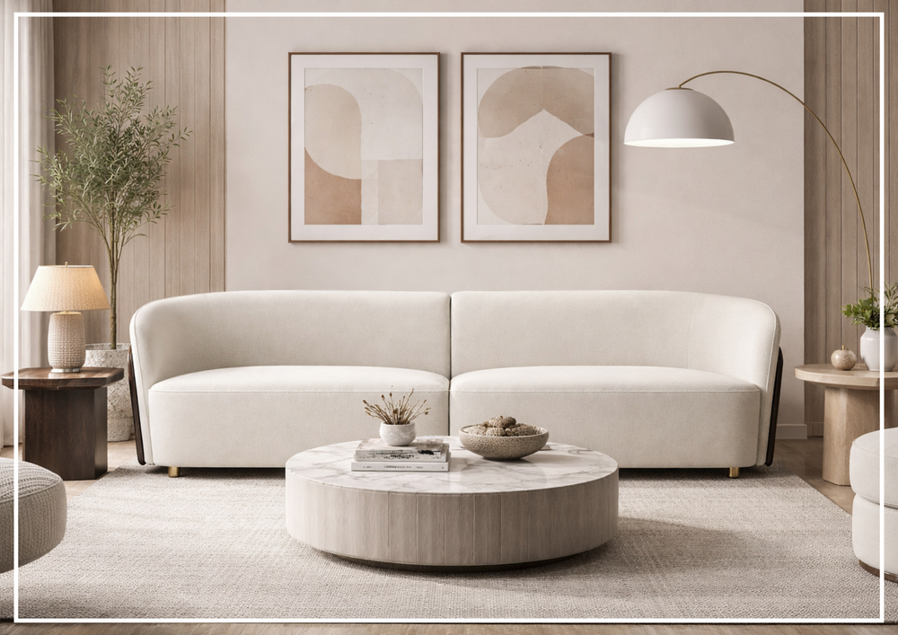 Klaussner Ivano 4-Seater Fabric Sofa with Golden Macassar Veneer Base - SOFABED