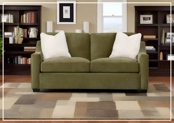 Klaussner Kavon Fabric Sofa with Slope Arms in Olive Green-Sofabed
