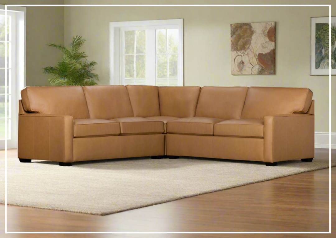 Klaussner Kenton L- Shaped Leather Sectional Sofa in Brown-Sofabed
