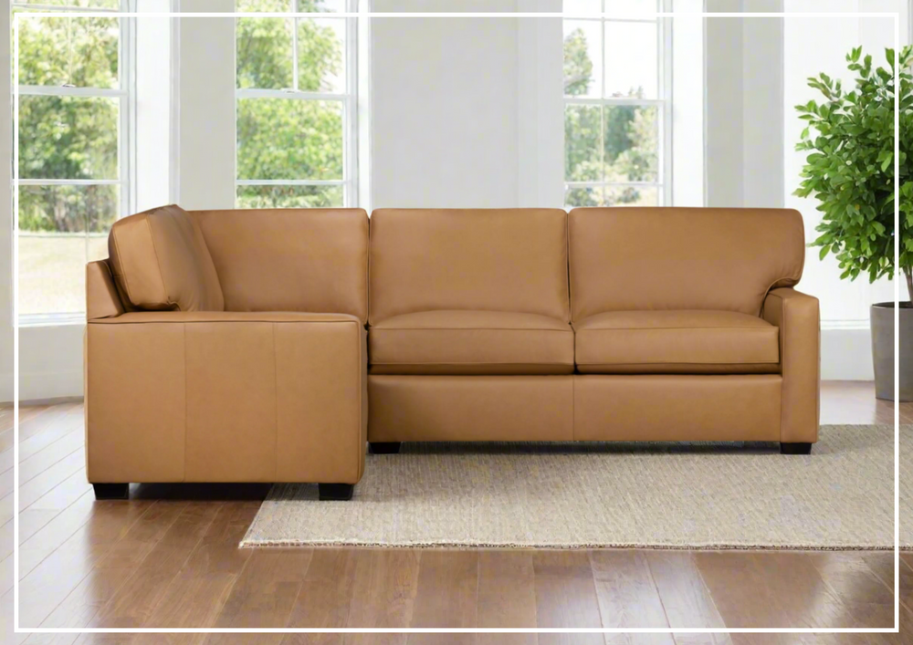 Klaussner Kenton L- Shaped Leather Sectional Sofa in Brown-Sofabed