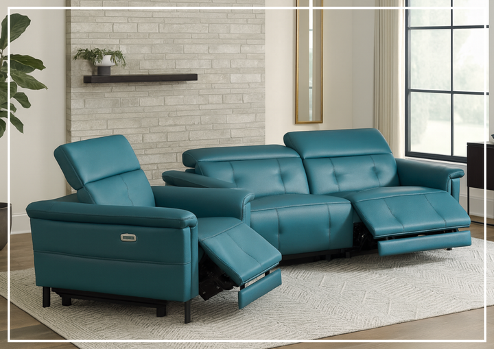Klaussner Oliviana Green Leather Power Motion Recliner Living Room Sofa Set