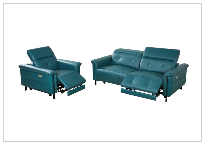 Klaussner Oliviana Green Leather Power Motion Recliner Living Room Sofa Set