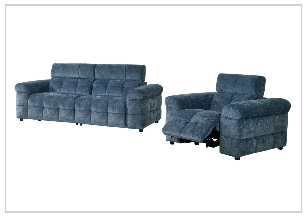 Klaussner Sovix 3-Piece Power Reclining Living Room Set in Blue Fabric