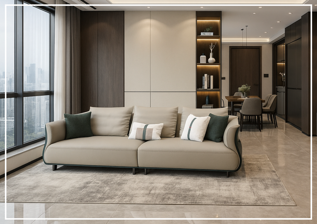 Klaussner Ricordo 4-Seater Beige Leather Sofa with Deep Seats