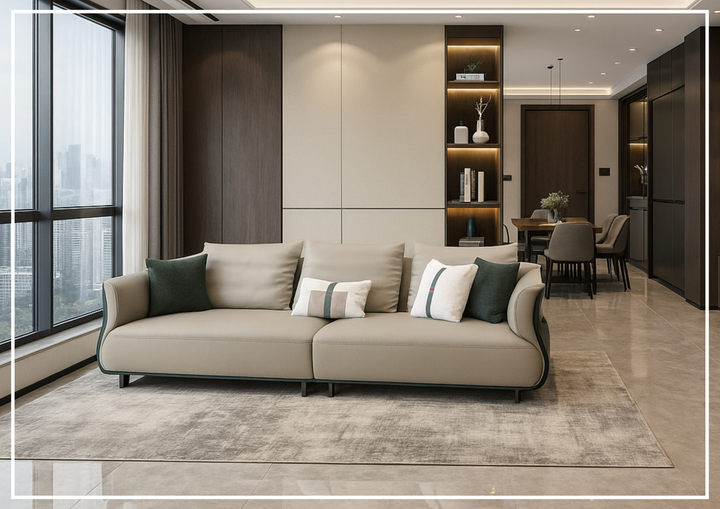 Klaussner Ricordo 4-Seater Beige Leather Sofa with Deep Seats