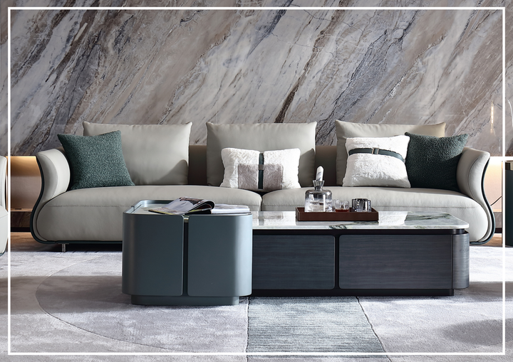 Klaussner Ricordo 4-Seater Beige Leather Sofa with Deep Seats