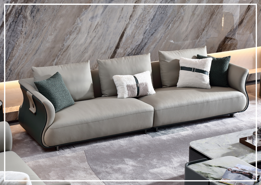 Klaussner Ricordo 4-Seater Beige Leather Sofa with Deep Seats