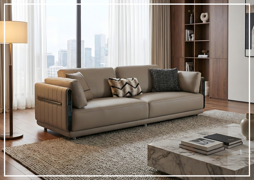 Klaussner Soriano Leather 3-Seater Sofa Mixed Leather Upholstery In Gray - SOFABED