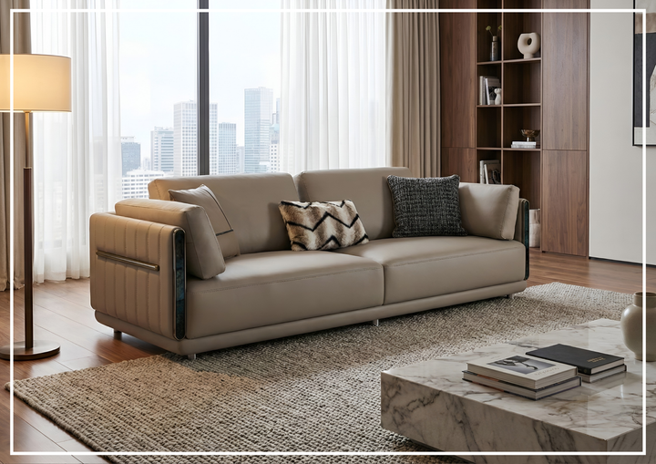 Klaussner Soriano Leather 3-Seater Sofa Mixed Leather Upholstery In Gray - SOFABED