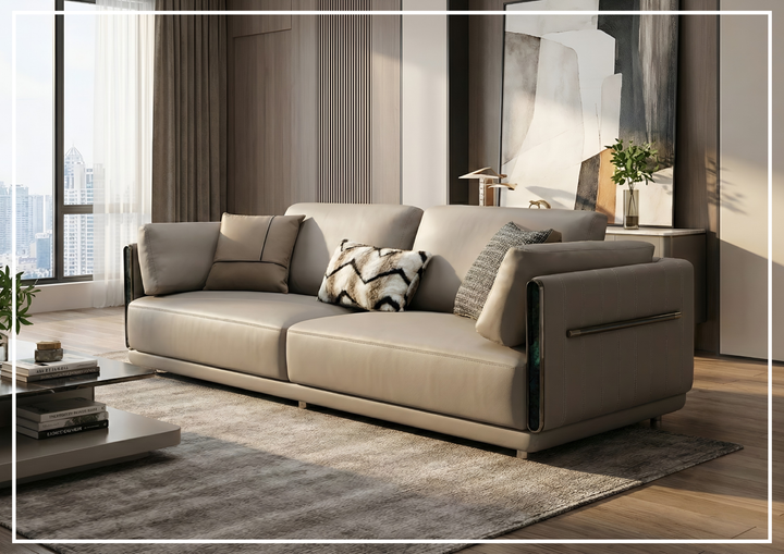 Klaussner Soriano Leather 3-Seater Sofa Mixed Leather Upholstery In Gray - SOFABED